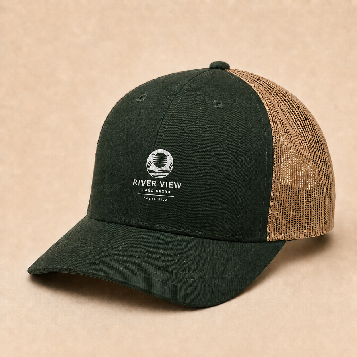 Gorra verde bosque River View con logo oficial blanco transparente, color Verde bosque